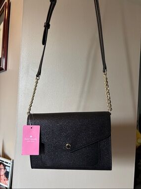 NWT Kate Spade Black Glitter Crossbody Bag